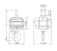 CAS-USA Caston 3 PLUS 10,000 Pound (lb) Capacity Bluetooth Enabled Crane Scale Dimension Drawing